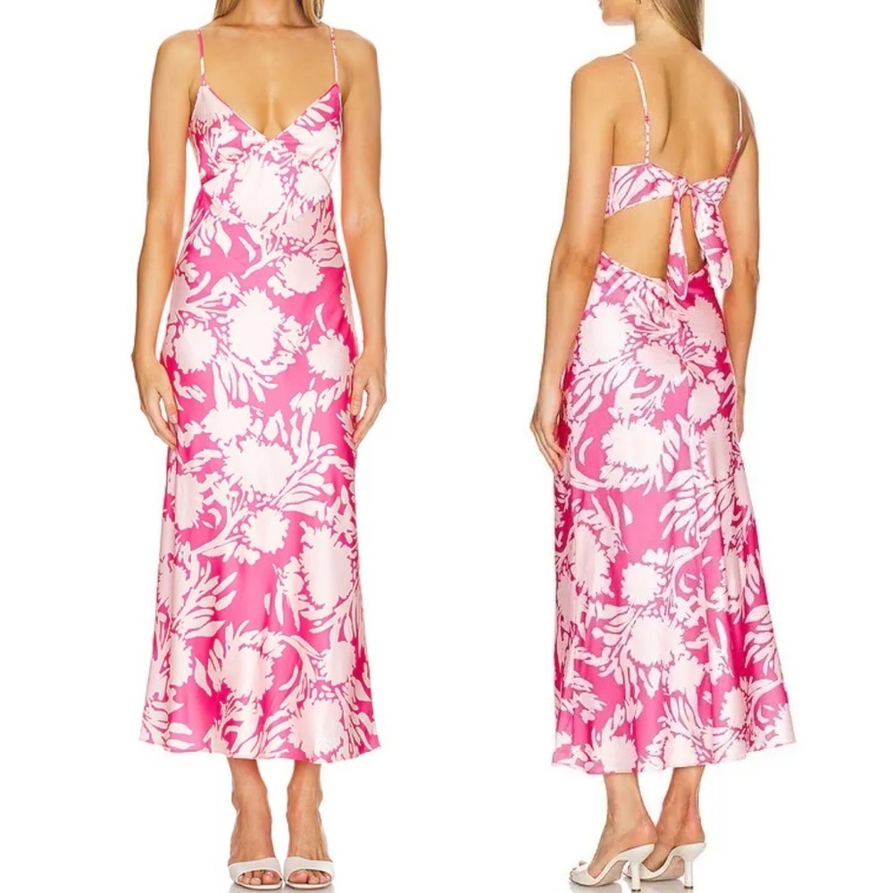 BARDOT Malinda Slip Floral Dress Pink Abstract Back Tie Pink White Sz XL US 10